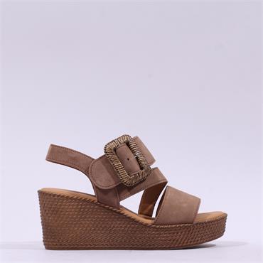 Gabor Lapel Square Buckle Wedge Sandal - Peanut Suede