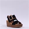 Gabor Lapel Square Buckle Wedge Sandal - Black Suede