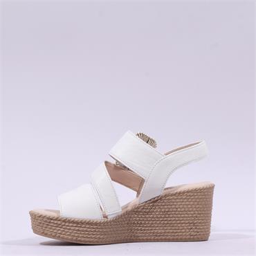 Gabor Lapel Square Buckle Wedge Sandal - Latte Leather