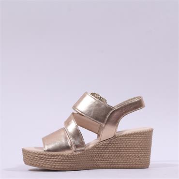 Gabor Lapel Square Buckle Wedge Sandal - Champagne