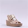 Gabor Lapel Square Buckle Wedge Sandal - Champagne