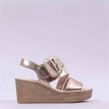 Gabor Lapel Square Buckle Wedge Sandal - Champagne
