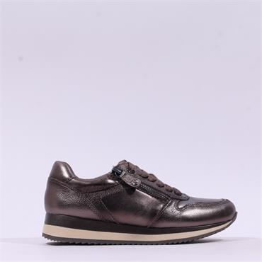 Jana Somon Laced Side Zip Trainer - Pewter Leather