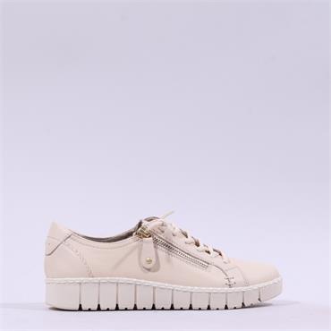 Jana Luna Bungee Lace Side Zip Trainer - Beige Leather