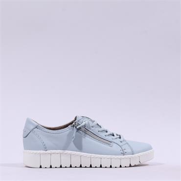 Jana Luna Bungee Lace Side Zip Trainer - Light Blue Leather