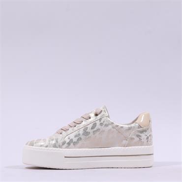 Jana Laced Platform Trainer Side Zip - Gold Leopard