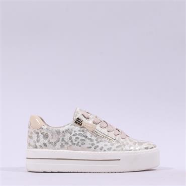Jana Laced Platform Trainer Side Zip - Gold Leopard