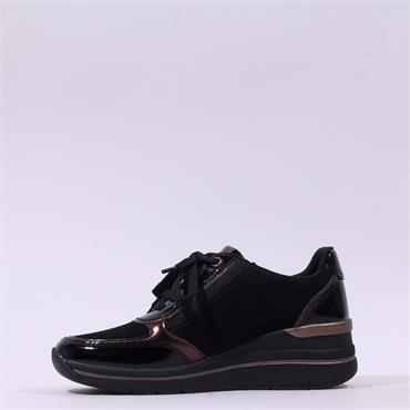 Jana Paro Laced Side Zip Wedge Trainer - Black Combi