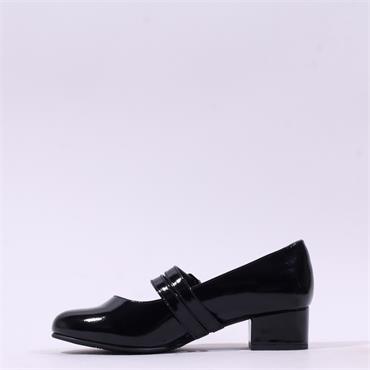 Jana Zatora 2 Strap  Block Heel Shoe - Black Patent
