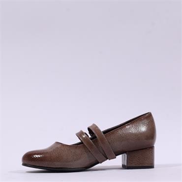 Jana Zatora 2 Strap  Block Heel Shoe - Taupe Patent