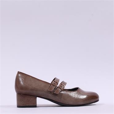 Jana Zatora 2 Strap  Block Heel Shoe - Taupe Patent