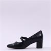 Jana Nebu Strap Block Heel Court Shoe - Black Leather