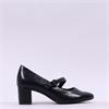 Jana Nebu Strap Block Heel Court Shoe - Black Leather
