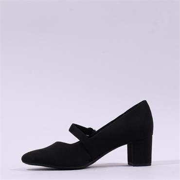 Jana Nebu Strap Block Heel Shoe - Black Suede