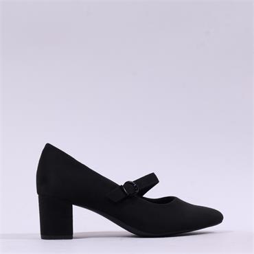 Jana Nebu Strap Block Heel Shoe - Black Suede