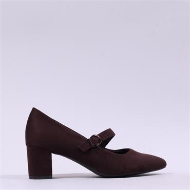 Jana Nebu Strap Block Heel Shoe - Mocha Suede