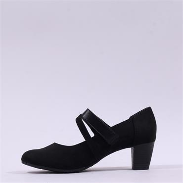 Jana Abura Cross Strap Block Heel Shoe - Black Suede