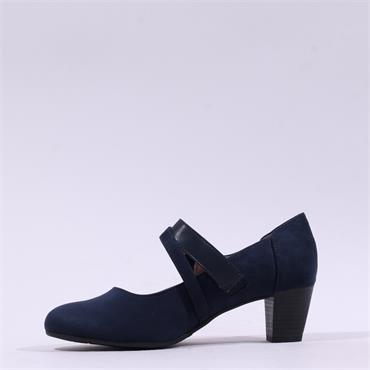 Jana Abura Cross Strap Block Heel Shoe - Navy Suede