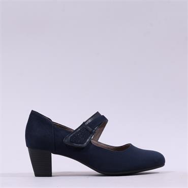 Jana Abura Cross Strap Block Heel Shoe - Navy Suede