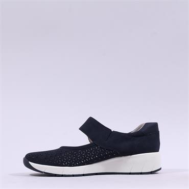 Jana Eloq Perforated Velcro Strap Shoe - Navy