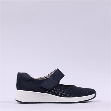 Jana Eloq Perforated Velcro Strap Shoe - Navy
