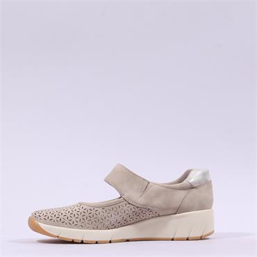 Jana Eloq Perforated Velcro Strap Shoe - Taupe
