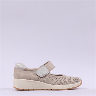 Jana Eloq Perforated Velcro Strap Shoe - Taupe