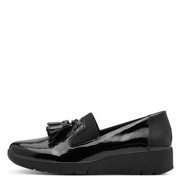 Jana Eloq Tassle Wedge Loafer - Black Patent