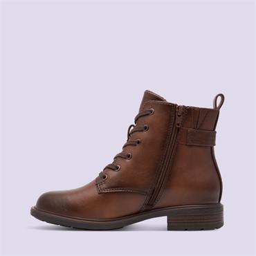 Jana Henrike Strap Detail Laced Boot - Cognac