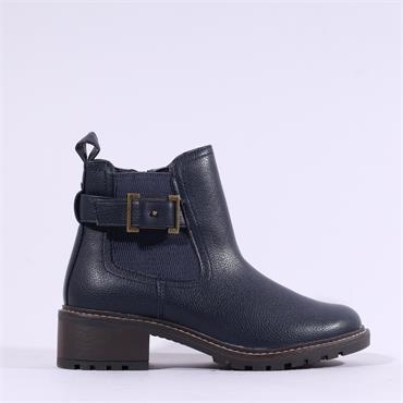 Jana Baron Square Buckle Strap Boot - Navy