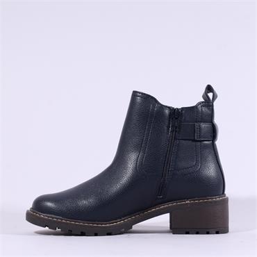 Jana Baron Square Buckle Strap Boot - Navy