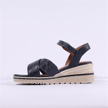Jana Rito Cross Strap Weave Wedge Sandal - Navy