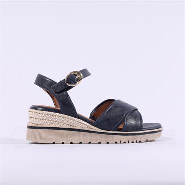 Jana Rito Cross Strap Weave Wedge Sandal - Navy