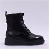 Tamaris Cora Low Wedge Laced Ankle Boot - Black Leather