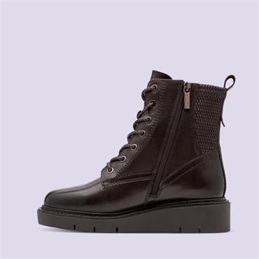Tamaris Cora Low Wedge Laced Ankle Boot - Espresso Leather