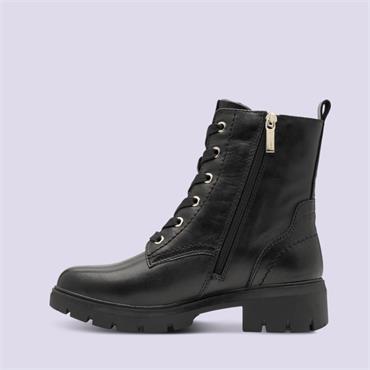 Tamaris Samira Zip Detail Laced Boot - Black Gold Leather