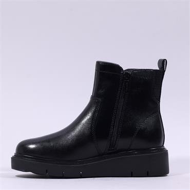Tamaris Cora Low Wedge Boot Side Zip - Black Leather