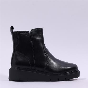 Tamaris Cora Low Wedge Boot Side Zip - Black Leather