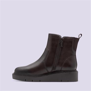 Tamaris Cora Low Wedge Boot Side Zip - Espresso Leather