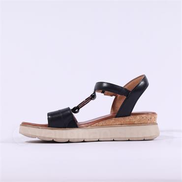 Tamaris Marisa T Bar Cork Wedge Sandal - Black Leather