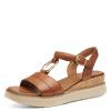 Tamaris Marisa T Bar Cork Wedge Sandal - Cognac Leather