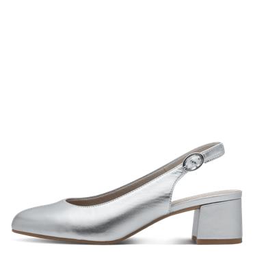 Tamaris Slingback Low Block Heel Shoe - Silver Leather