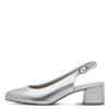 Tamaris Slingback Low Block Heel Shoe - Silver Leather