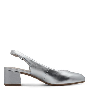Tamaris Slingback Low Block Heel Shoe - Silver Leather