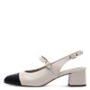 Tamaris Mewe Sling Back Block Heel Shoe - Cream Black Patent