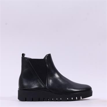 Gabor Dublin Low Wedge Gusset Boot - Black Leather