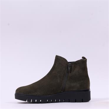 Gabor Dublin Low Wedge Gusset Boot - Olive Suede