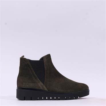 Gabor Dublin Low Wedge Gusset Boot - Olive Suede