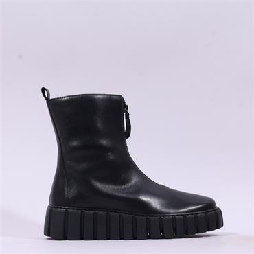 Gabor Shari Front Zip Wedge Ankle Boot - Black Leather