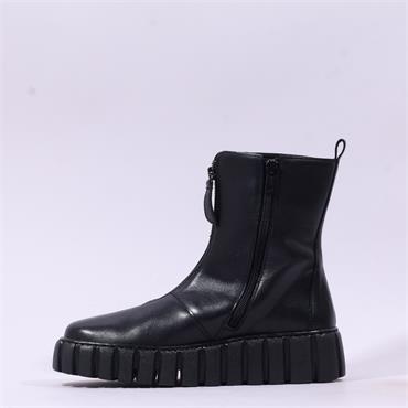 Gabor Shari Front Zip Wedge Ankle Boot - Black Leather